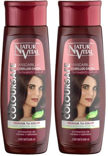 NaturVital - Mascarilla de Pelo ColourSafe, Sin Sulfatos ni Parabenos, para Cabellos Caoba y Cobrizos, Aporta Brillo y Protege el Color, para Mujeres, 300 ml (Paquete de 2)