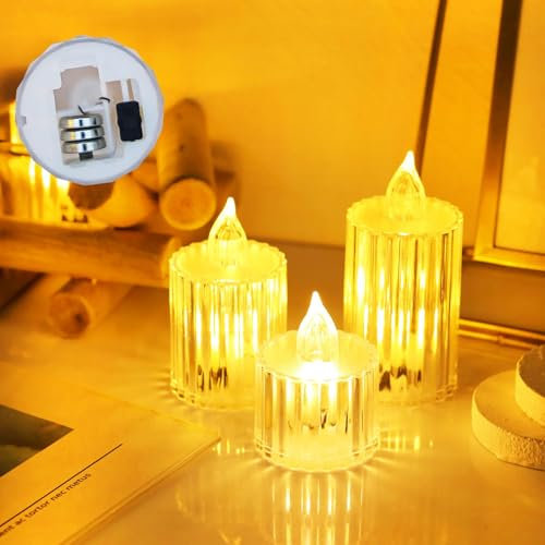3Pack Battery Electric Tea Lights Candles, Ramadan Eid Flameless LED Tealight Fake Candle Battery Operated for Halloween Christmas Weddings Festivals Kareem Mubarak Home Decorations in Warm Yellow