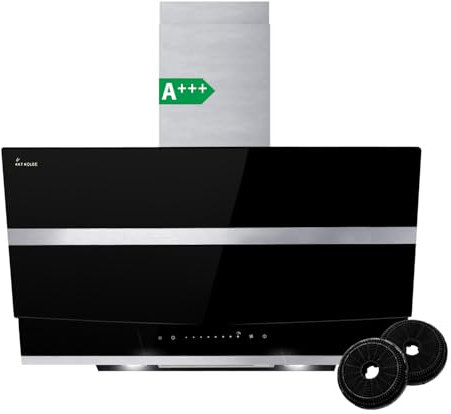 Campana extractora de 80 cm | Campana de pared con altura vertical | acero inoxidable | vidrio negro | apagado automático | Control táctil | HERMES8005S