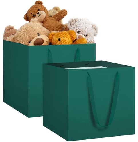 NAHRMY 2 Pack Large Gift Bags, 30 cm Extra Large Square Green Gift Paper Bag for Presents Bouquets Flower Wedding Cake Graduation Birthday Party