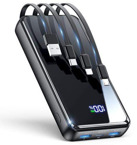 Portable Charger,50000mAh Power Bank Built-in Cable, 22.5W PD USB C In & Out Fast Charging, External Battery Pack with 6 Output & 2 Input, Travel Phone Charger for iPhone 17/16/15/14/13/12(Black)