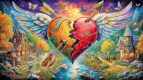 3D-Herz mit Flügeln Puzzle Für Erwachsene 1000 Teile - Familienaktivität BildungsherausForderung Entspannung 38x26/1000pcs