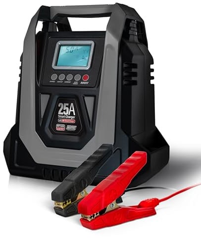 Maypole 25A 12/24V Electronic Smart Battery Charger with 40A Boost for Cars, Vans, HGVs, Tractors, Motorcycles