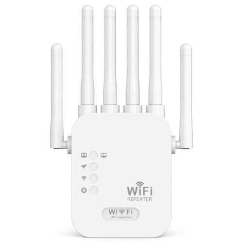 Ripetitore WiFi 300Mbps 2,4GHz Amplificatore Segnale 6 Antenne Gigabit | WPS 1 minuto, WPA2/WPA3, modalità router/AP, 10 dispositivi, copertura casa giardino garage, streaming gaming