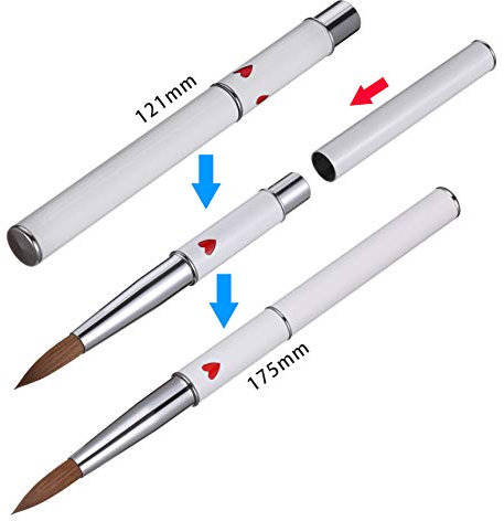 1Pc Professional Big Size Sable Hair 3D Kolinsky Acrylic Nail Art Design Brush Nail Art Tool (16#, Red Heart Handle)
