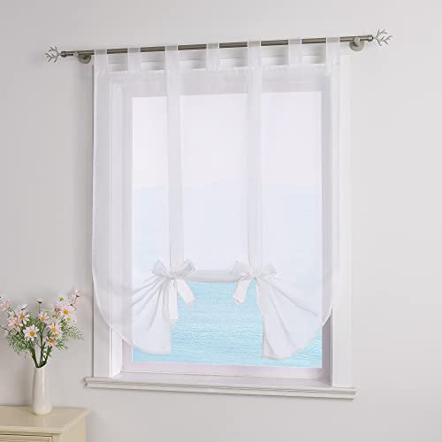 ESLIR Raffrollo mit Schlaufen Raffgardinen Voile Gardinen Küche Bindegardine Transparent Schlaufenrollo Vorhänge Modern Weiß BxH 100x140cm 1 Stück