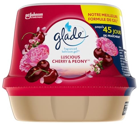 Glade Gel Premium - Désodorisant infusé aux Huiles Essentielles pour Toilette Et Salle de Bain, Luscious Cherry & Peony, 45 Jours de Parfum, 180 g