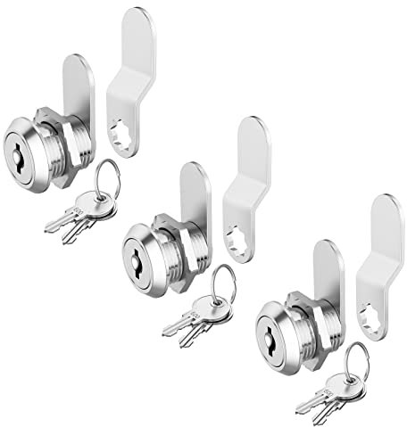 Hecfu 3 Pack Cabinet Locks with Keys, 5/8 Cam Lock Keyed Alike, Secure Drawer Mailbox File Cabinet, RV Storage Locks Tool Box Locks Replacement Set, Zinc Alloy