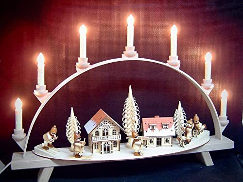 Deko-Geschenke-Shop 3D Lichterbogen Schwibbogen 5 Winterkinder Wintersport Häuser 10603