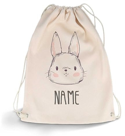 GRAVURZEILE Bedruckter Turnbeutel - Tier mit Wunschnamen - personalisiert mit Namen - Sportbeutel Rucksack Daypack Gymbag mit Kordelzug - für Sport & Freizeit - 12l 33x45 cm - Farbe: Hase