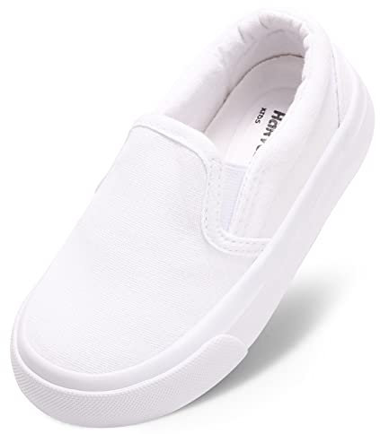 Unisex Kids Canvas Shoes Toddlers Sneakers Breathable Slip-on Trainers Pumps Plimsoles for Boy and Girls White1 UK7