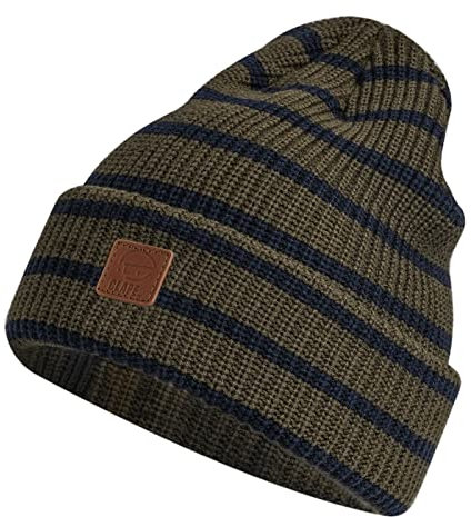 CLAPE Mütze Herren Damen Leatherpatch Striped Strickmütze Slouch Beanie Mütze Elastisch Wintermütze Knit Beanie Watch Hat