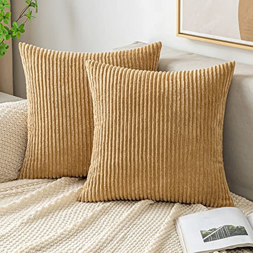 EMEMA Kissenbezug 50x50 cm Kordsamt Kissenbezüge Dekokissen Sofakissen Cord Kissenhülle Zierkissenbezug Kord Dekorative Weiche für Sofa Wohnzimmer Schlafzimmer 2er Set Taupe