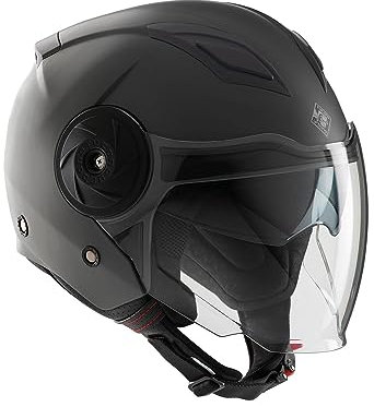 Tucano Urbano casco jet unisex EL'CITY. Casco moto in policarbonato, casco scooter per la mobilità urbana con doppia visiera e ventilazione Clima System. Casco omologato ECE 22.06 Nero opaco Tg. XL