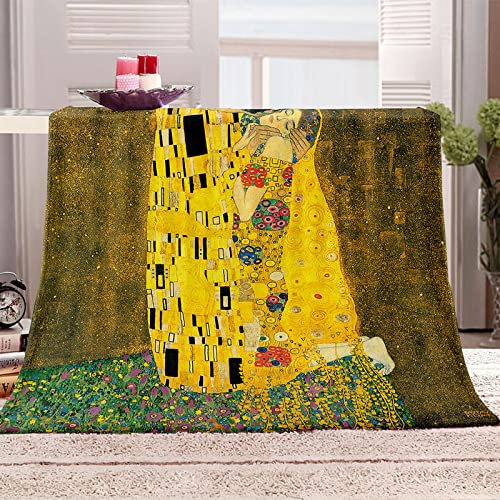 Kuscheldecke Sofa Decken 130 x 150cm Klimt-Kussmuster Wohndecke Couchdecke Bettüberwurf Flauschige Weiche& Warme Sofaüberwurf Decke