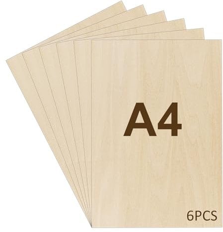 WISYOK 6pcs Contreplaqué 2mm, Bois Brut A4, Feuille de Bois Rectangulaire, Plaque Bois Brut, Planche Bois Non Finie, Panneau Feuille Découpe Laser pour Pyrogravure, Gravure, DIY - 30 * 21cm