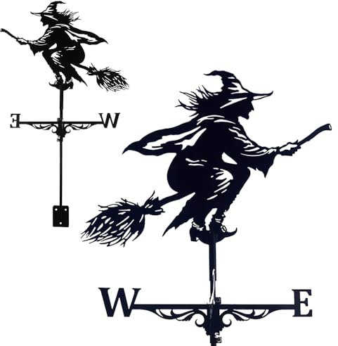 Kidmis Edelstahl-Wetterfahne, Wetterfahne aus Metall, Witch Wetterfahne aus Edelstahl, mit Dachhalterung, Gartendekoration für den Außenbereich, Bauernhof, Pavillon, Garten (Hexe)