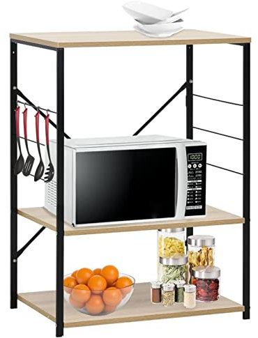 GuyAna Armario microondas Madera ingeniería Negro Roble 60x39,6x79,5cm Aparador Auxiliar para Microondas Armario Bajo de Cocina