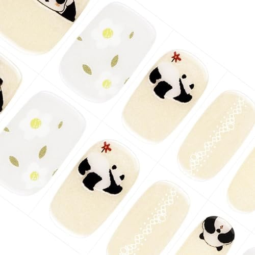 DANNI & TONI 28 Stickers Semi Cured Nail Wraps Soft Self-Adhesive Gel Nail Stickers(Panda Land),Salon-Quality Gel Nail Polish Strips Manicure Stickers Set-Print,Pearlitic
