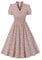 Wellwits Women's Collared V Neck Shirred Ditsy Floral Vintage Dress Pink XL