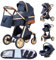 YAZOCO kinderwagen 3 in 1 Buggy Babybett Komplett Set Einem Klick Zusammenklappbarer Kinderwagen, KombiKinderwagen Aluminiumrahmen für Neugeborene
