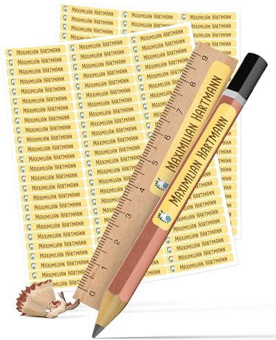 StiKiddo® 150 Stück Namensaufkleber Kinder für die Schule - Personalisierte Aufkleber, Ideal für Stifte & Schulsachen, Made in Germany - Gelb