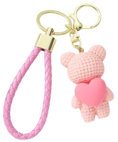 Porte-clés ours mignon tenant un cœur - Accessoires d'ours et ornements en forme d'ours - Porte-clés pour sac à main, rose, Refer to