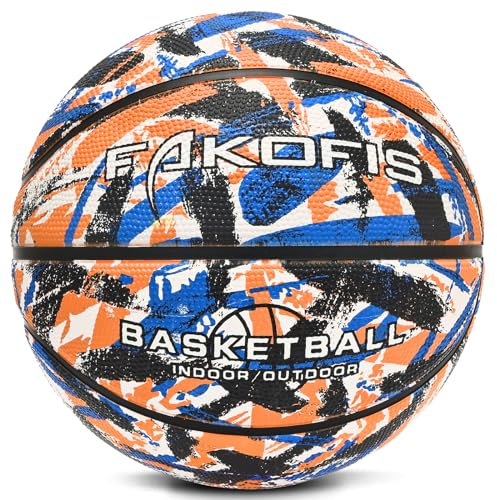FAKOFIS Basketball,Basketball Größe 5,Kinder Basketball Größe 3,Outdoor Indoor Street Basketballs,Arena Training Erwachsene Tarnfarbe Orange Schwarz 5.