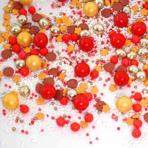 Streusel Glück Weihnachten Goldlöckchen rot braun gold 180g Weihnachtsstreusel Sterne | essbare Tortendeko Christmas | Zuckerstreusel Plätzchendeko Plätzchen Kekse verzieren | Sprinkles