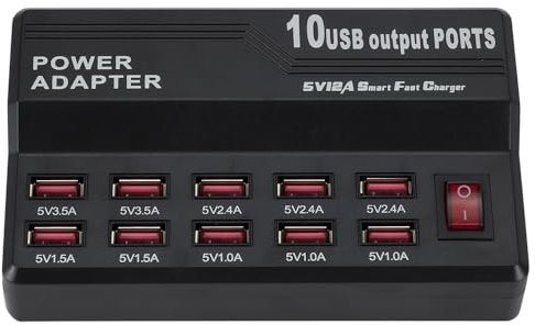 USB Fast Charge Hub - 10 Ports 12A Smart Charging Station USB Charger