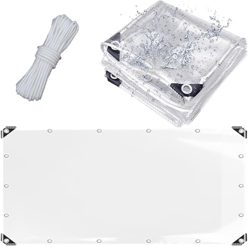 Wasserdicht Plane transparent, Reißfest Windschutz Plane, Kälteschutz und Wärmeerhaltung, aus PVC Faltbar mit Seil für Pavillons, Carports, Balkon, Gewächshaus und mehr - 2x5M