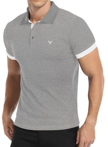 KUYIGO Men's Polo Shirt Short Sleeve Plain Slim Fit Casual T-Shirts M Light Grey