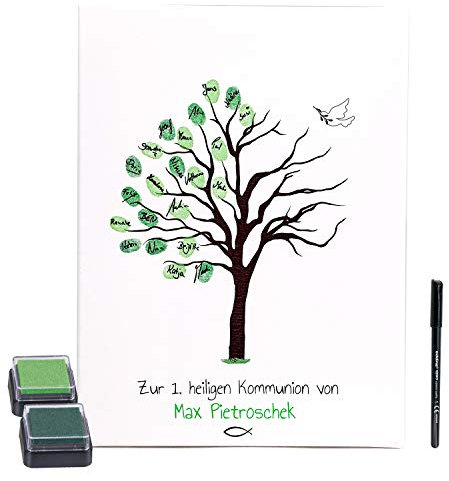 KATINGA Personalisierte Leinwand zur Kommunion als Gästebuch für Fingerabdrücke, 30x40cm (mit Name)
