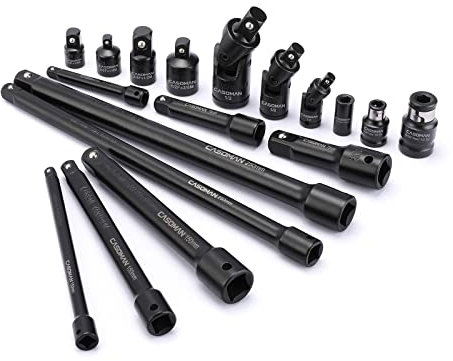 CASOMAN 18-Piece Drive Tool Accessory Set, Includes Socket Adapters, Extensions and Universal Joints and Impact Coupler, Professional Socket Accessory Set