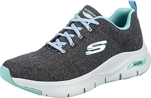 Skechers Arch Fit Comfy Wave, Zapatillas Mujer, Gris (Charcoal/Turquoise), 37 EU