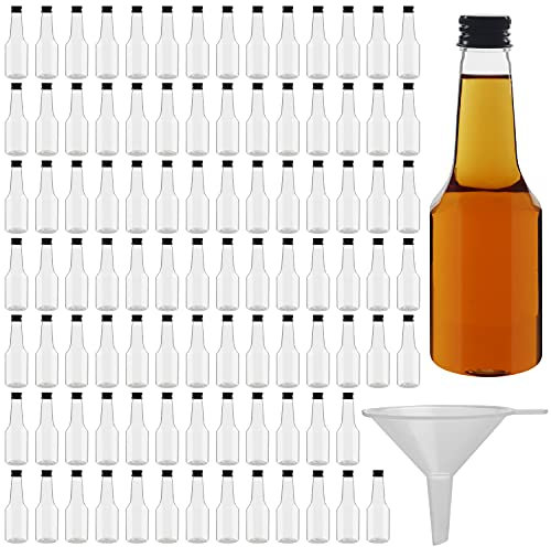 BELLE VOUS Kleine Flaschen zum Befüllen (96Stk) 100ml Fläschchen Plastik Wiederverwendbar - Leere Kleine Schnapsflaschen mit Schwarzem Schraubverschluss u. Trichter - Likör Mini Flaschen für Hochzeit