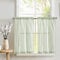 TOPICK 2er Set H 90 x B 65 (cm) Gestreifte Scheibengardinen Leinen Gardinen mit Streifen Küchenvorhang Blickdicht Kurz Küchengardinen für Küchen Esszimmer Badezimmer Klein Fenster Grün auf Beige