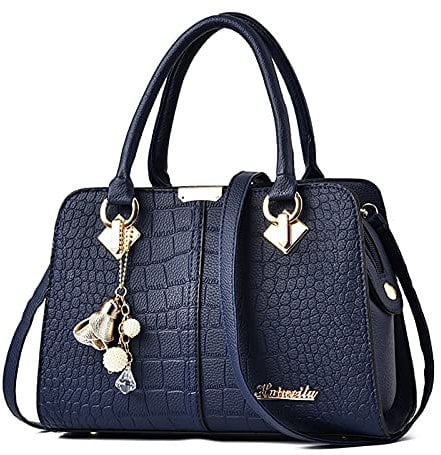 FANDARE Damen Handtasche Umhängetasche Frauen Schulterbeutel Shopper Tote Reise Henkeltasche Schulterriemen Abendtasche Citytasche Wasserdicht PU Leder Blau B
