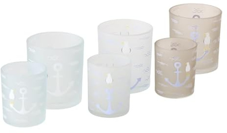 6er Set Windlichter Teelichthalter maritim Weiss b650 Anker Deko Häuser Windlichter Laternen Skandinavisch Kerzenhalter Glas Herbstdeko Dekohaus Vintage Nordic