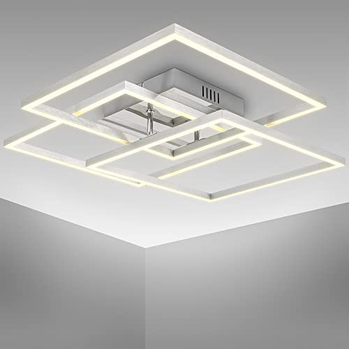 B.K.Licht - LED Deckenlampe schwenkbar, warmweiße Lichtfarbe, 40 Watt, 4000 Lumen, Deckenleuchte, LED Lampe, Wohnzimmerlampe, Schlafzimmerlampe, Küchenlampe, 56,8x56,8x9,5 cm, Chrom-Alu