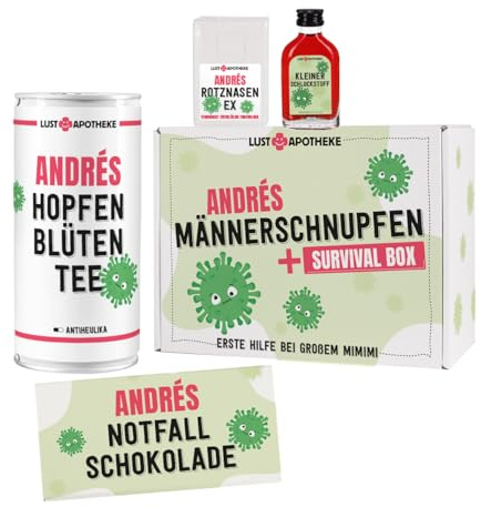 Lustapotheke® Lustiges Männergeschenk Männerschnupfen Survival Box mit Namensaufdruck