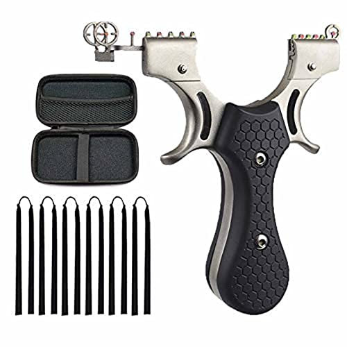 HH-CC Schleuder Jagd Angelkatapult mit 6 Schleudergummibändern 1 Schleudertasche Edelstahl Schleudergewehr für Erwachsene Schleuder Set Professionelle Schleuder