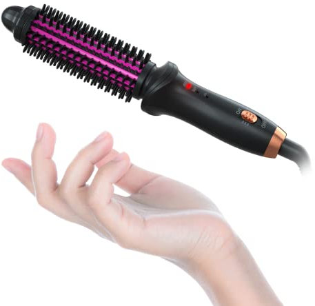WEEYUM 25MM Curling Iron Brush for Travel, Anti-Scald & Grip Hair Well, 3-in-1 Curling, Straightening & Normal Brush, Fast Heat-Up & Reduce Hair Damage, Black & Pink, Ceramic Tourmaline, Portable