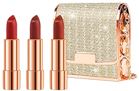 Set di Rossetto Matte 3 colori Lip Stick con nastro catena sacchetto pacchetto velluto Lip stick confezione regalo impermeabile antiaderente tazza lunga durata rossetto set 3.5gx3 pezzi