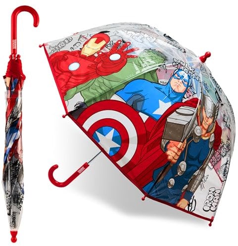 Marvel Regenschirm für Kinder Jungen Durchsichtig Lustiger Regenschirm Transparent Avengers Spiderman Regenschirm Kinder (Mehrfarbig Avengers)