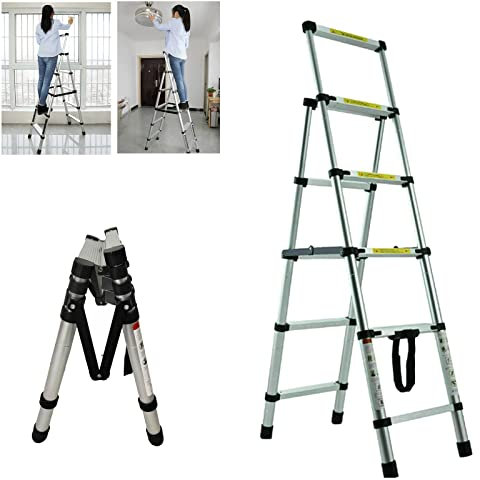 Telescopic Folding Ladder 4.6FT+5.6FT, Aluminum Extendable Ladder, Portable Telescoping Ladder, Multi-purpose for Home Office Loft Capacity 330LB EN131