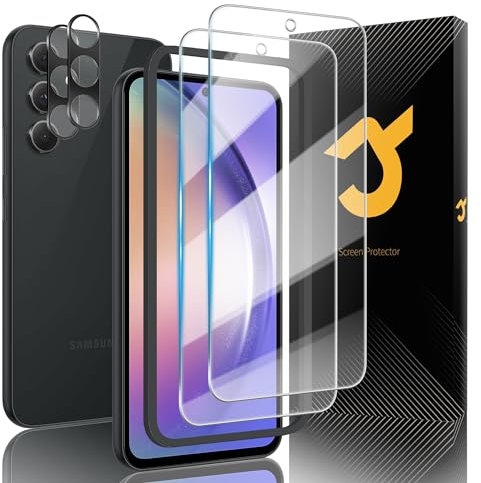 JZG 2+2 Piezas Protector Pantalla Para Samsung Galaxy A54 Cristal Templado, 2 Piezas Protector De Lente Cámara, Compatible Con Desbloqueo Por Huella Dactilar, Anti-Rayaduras, HD Claro