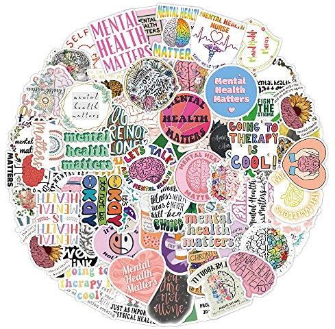 100Pcs Stickers of Mental Health Matters, Humanistic Spiritual Care Sticker for Teacher Students Teens Kids Boys Girls Adult, Durable Aesthetic Decals for Water Bottle Laptop Computer Scrapbook
