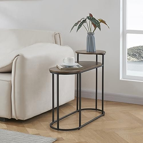 [en.casa] Table d'Appoint Style Industriel Table Console Bout de Canapé pour Salon Entrée Bureau Panneau de Particules Métal 59 x 75 x 29 cm Effet Bois Foncé Noir