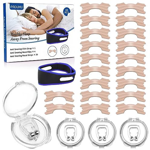Nasenpflaster Besser Atmen 20 Stück, Nose Strips Anti Schnarch Schnarchschiene Nasenklammer Schnarchen Stopper 4 Stück, 1 Pcs Kinnriemen Schnarchmaske Nasenstrips Schnarchstopper Nasal Strips Set